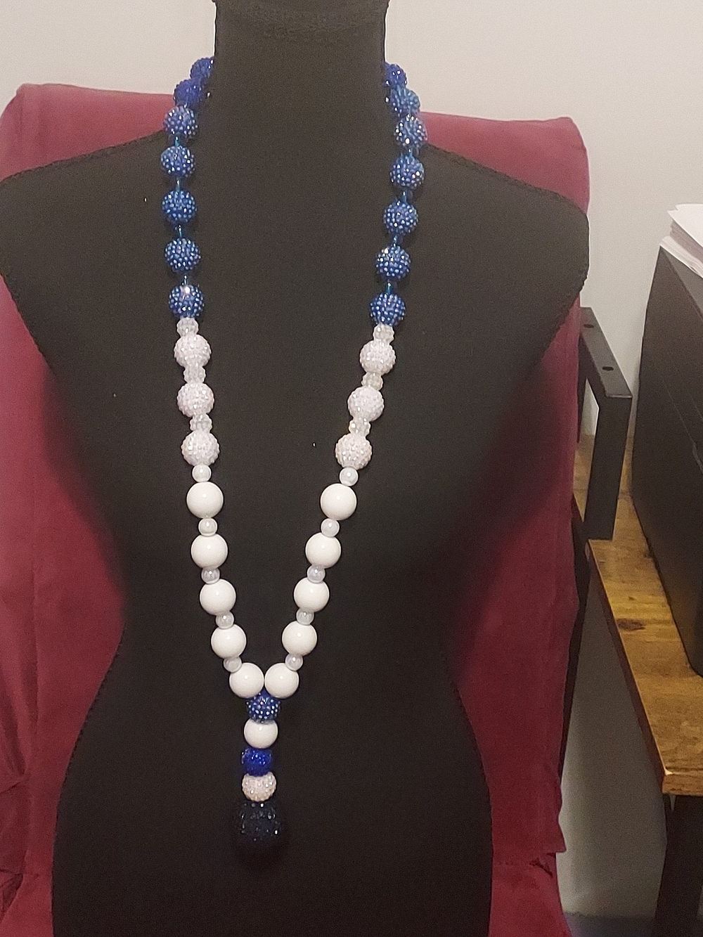 Elegant Blue and White Beaded Statement Necklace